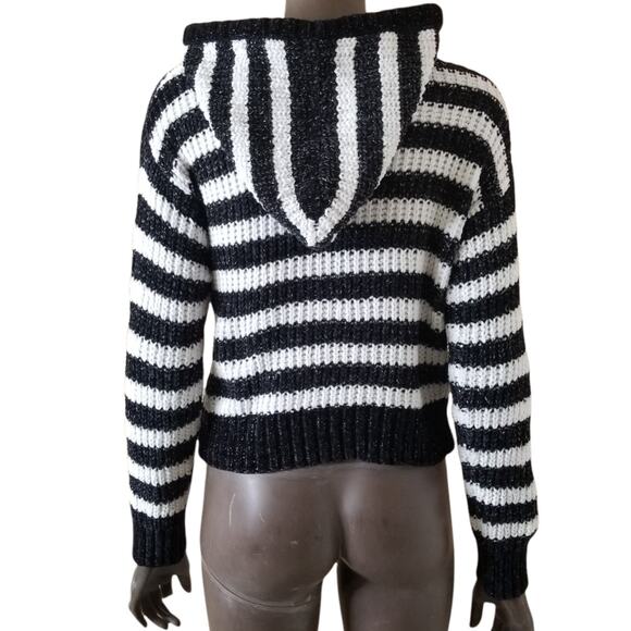 FOREVER 21 Hooded Sweater Juniors 13/14 Black White Striped New - Picture 4 of 16